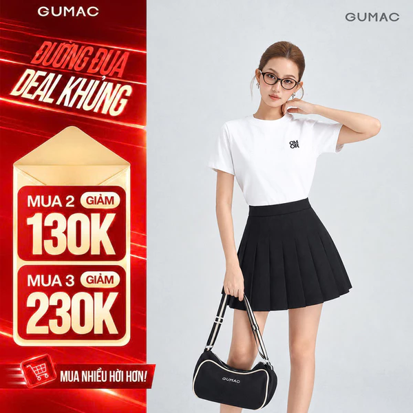 Chân Váy Nữ Gmorning - GUMAC Form Midi Xếp Ly Dây Kéo Sườn Tinh Tế Dễ Mặc YVG05017