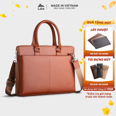 Cặp Công Sở Lata (Thời trang nam basic đựng laptop 14.6 inch - Cặp da thật CADA10)