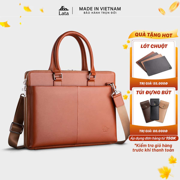 Cặp Công Sở Lata (Thời trang nam basic đựng laptop 14.6 inch - Cặp da thật CADA10)