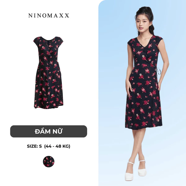 Đầm Nữ Sát Nách Hoa Đỏ Cột Dây Năng Động Thương Hiệu NINOMAXX 1911045
