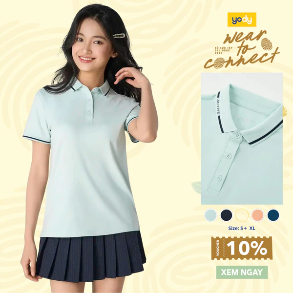 Áo polo nữ YODY ponte roma cool dáng suông chạm mát tức thì siêu co giãn WAPO25S014