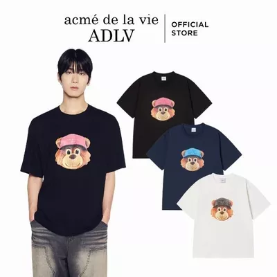 Áo Thun ADLV 3D AC Bear Face dáng oversized màu đen/kem/xanh navy - Hàng chính hãng
