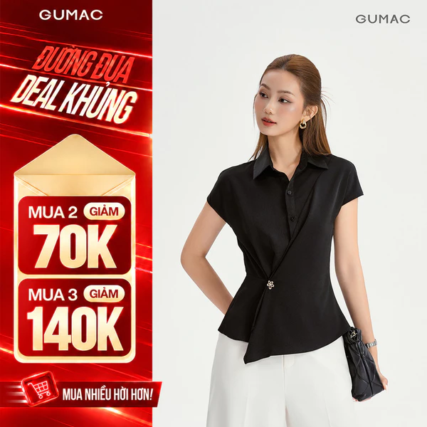 Áo Kiểu Nữ GUMAC Áo Sơ Mi Công Sở Peplum Vạt Đắp Tay Liền Chất Lụa Sang Trọng LAF1104