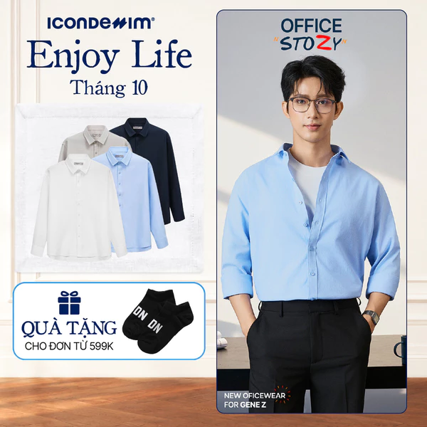 Áo Sơ Mi Nam ICONDENIM Tay Dài Workday Ease Form Relaxed SMID0363
