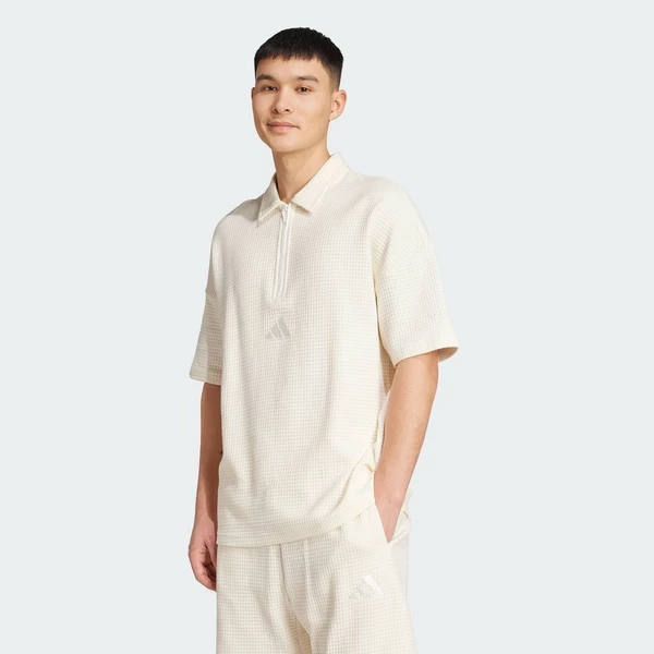 adidas Lifestyle All SZN Waffle Knit Half-Zip Polo Men White JL6547