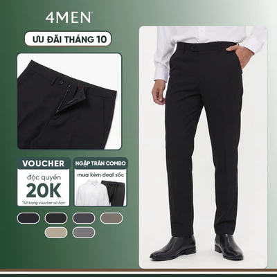 Quần tây âu nam co giãn 4MEN QT071 form slimfit Hàn Quốc ống ôm đẹp, vải cao cấp không nhăn, basic dễ phối, 6 màu basic