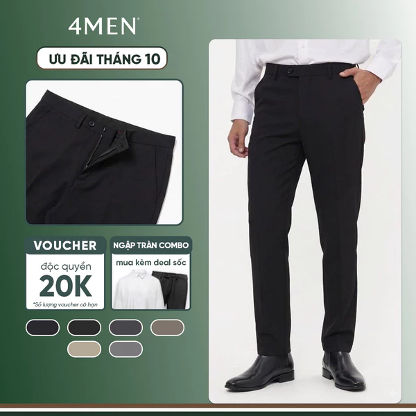 Quần tây âu nam co giãn 4MEN QT071 form slimfit Hàn Quốc ống ôm đẹp, vải cao cấp không nhăn, basic dễ phối, 6 màu basic
