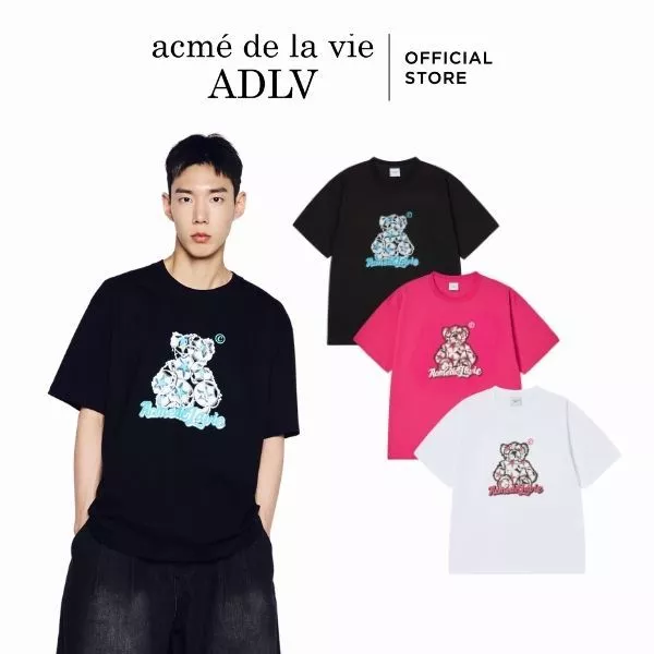 Áo Thun ADLV Star Bear dáng oversized màu đen/trắng/hồng - Hàng chính hãng