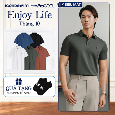 Áo polo nam PROCOOL ICONDENIM form slim-fit, công nghệ hạt làm mát thoáng khí, co giãn 4 chiều, vải mịn ít nhăn PLID0153