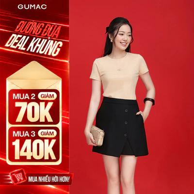 Quần Giả Váy Nữ GUMAC Quần Váy Công Sở Lưng Cao Vải Tuyết Mưa Xẻ Đắp Đính Nút Có Túi LSHF1201