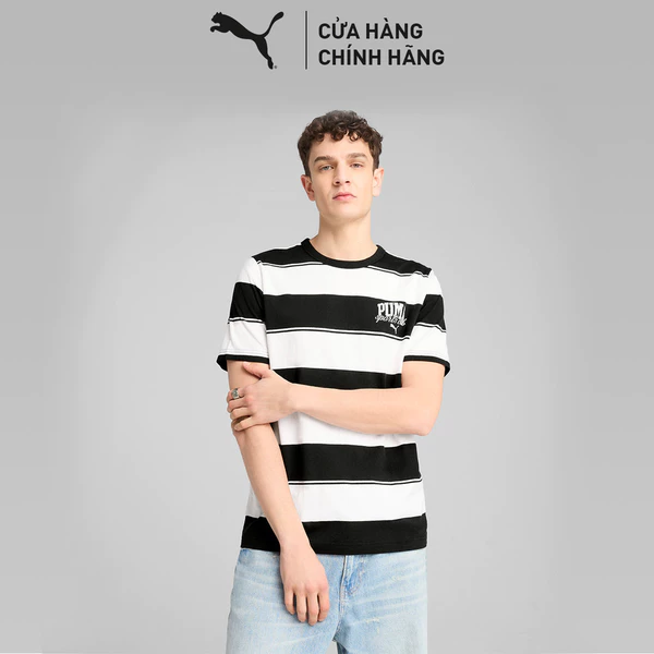 Áo Thun Thời Trang PUMA Nam CLASS Striped Tee Black Màu Đen