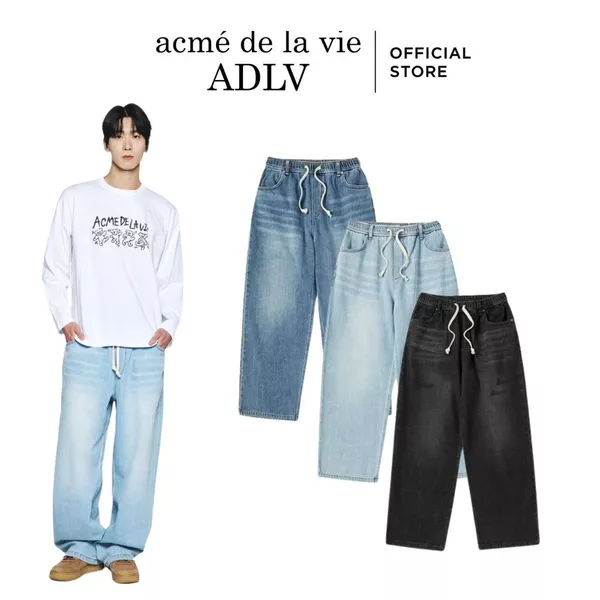 Quần Denim ADLV Destroyed Banding Dáng Wide Fit Màu Đen/Xanh Dương/Xanh Da Trời - Hàng chính hãng