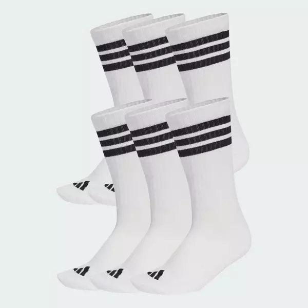 adidas Lifestyle 3-Stripes Essentials Cushioned Crew Socks 6 Pair Pack Unisex White KE5492
