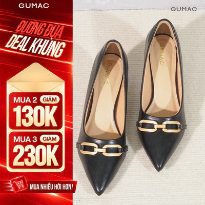 Giày Cao Gót Nữ GUMAC Mũi Nhọn Phối Khóa Kim Loại Thanh Lịch Sang Trọng GF04058
