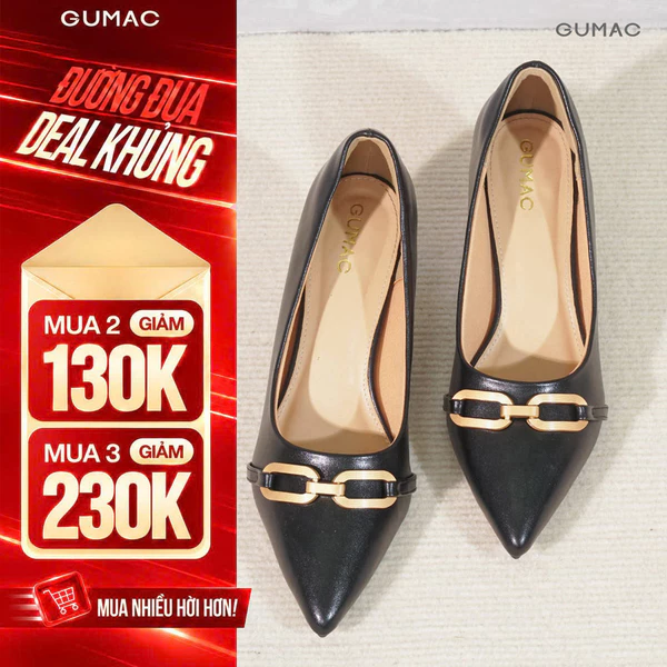 Giày Cao Gót Nữ GUMAC Mũi Nhọn Phối Khóa Kim Loại Thanh Lịch Sang Trọng GF04058