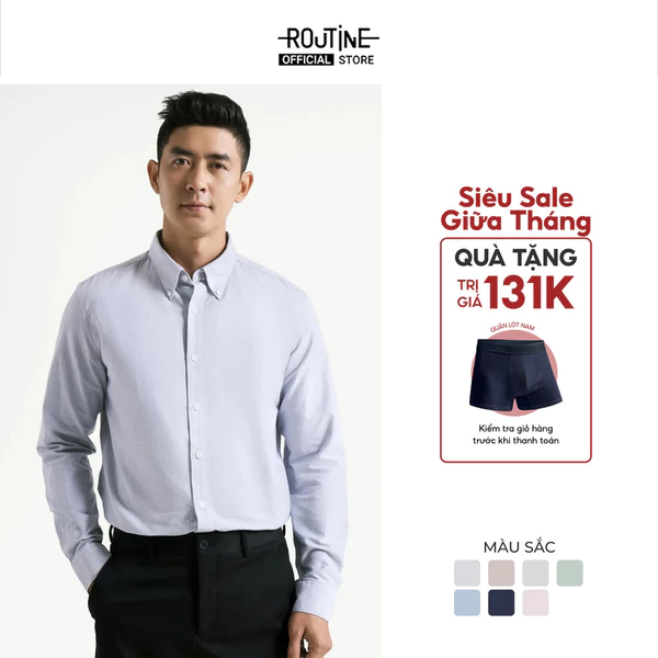 Áo Sơ Mi Nam Oxford Tay Dài Trơn Form Fitted - Routine 10S25SHL005
