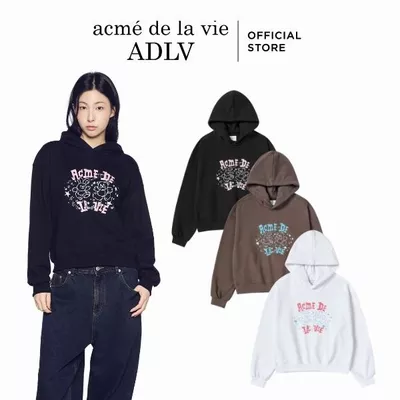 Áo Hoodie nữ ADLV Hand Sketch dáng crop màu đen/nâu/trắng - Hàng chính hãng