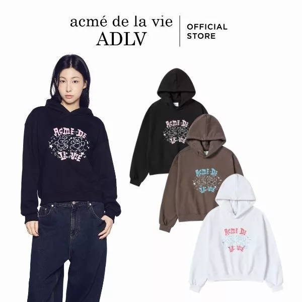 Áo Hoodie nữ ADLV Hand Sketch dáng crop màu đen/nâu/trắng - Hàng chính hãng