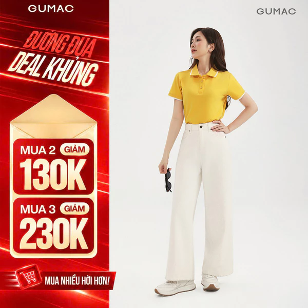 Quần Jeans Nữ GUMAC Màu Trắng Form Suông Cạp Cao Tôn Dáng Túi Hàm Ếch Cá Tính LQJF1102