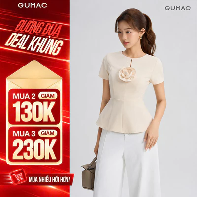 Áo Peplum Nữ GUMAC Cổ Ngang Có Đính Hoa 3D Có Đánh Hông Nhẹ Che Khuyết Điểm Tốt AG07104