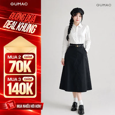 Chân váy A nữ Gmorning - GUMAC dáng midi phối đỉa công sở trẻ trung thanh lịch  YVG05072