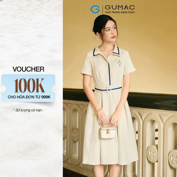 Đầm nữ GUMAC form A xòe nhẹ nhàng phối dây viền  DF10070