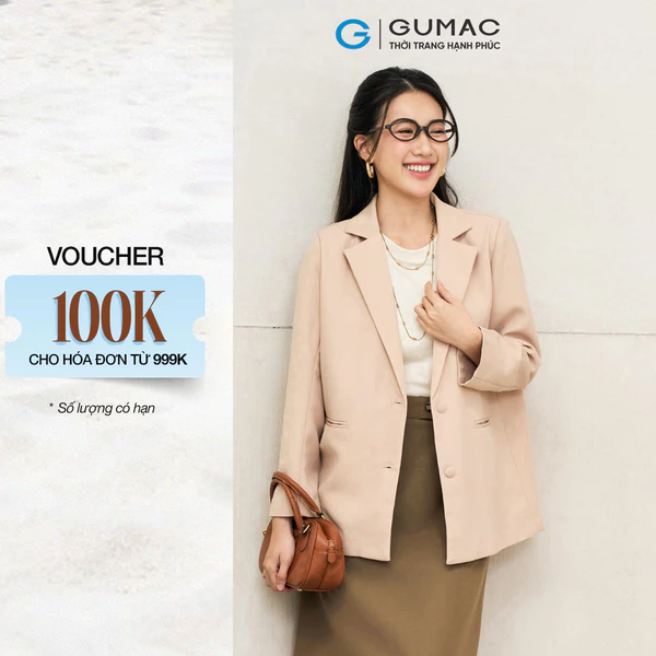 Áo Blazer Nữ GUMAC Dáng Suông Rộng Đính Nút Bọc Cao Cấp LOWF1015