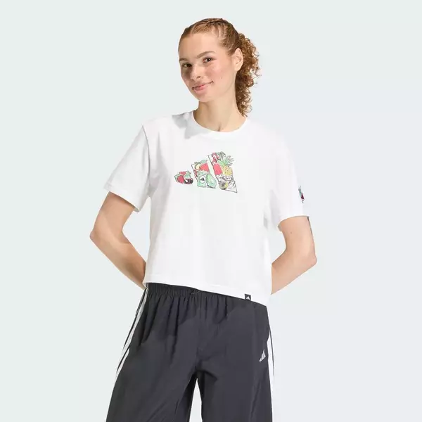 adidas Phong cách sống ÁO THUN GRAPHIC FOOD CROPPED LOOSE Nữ trắng KA5073