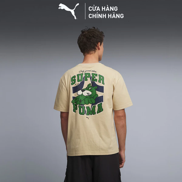 Áo Thun Thời Trang Tay Ngắn PUMA Unisex GRAPHIC Super Pocket T Pebble Path Màu Be