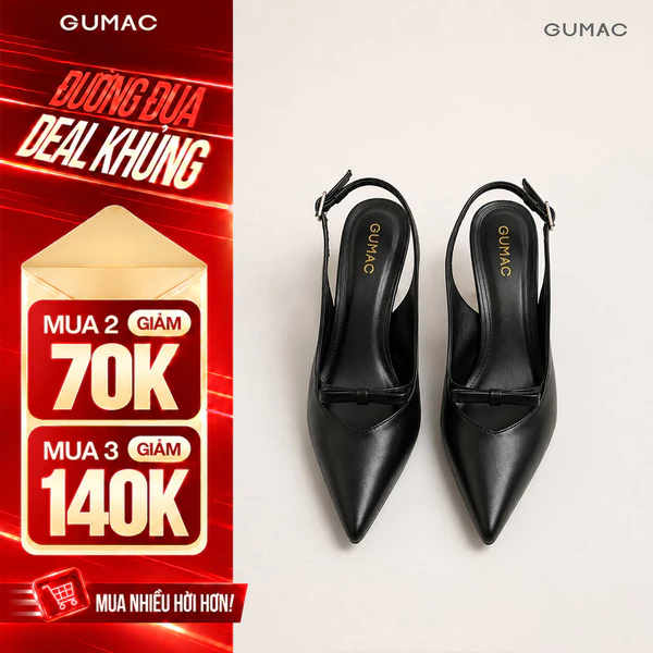 Giày Cao Gót Nữ GUMAC Mũi Nhọn Đính Nơ Gót 5cm Tôn Dáng Dễ Phối Đồ Phù Hợp Đi Làm Đi Tiệc GG06027