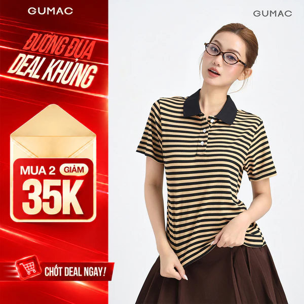 Áo Polo Nữ GUMAC Áo Thun Có Cổ Kẻ Sọc Ngang Chất Thun Gân Co Giãn Tay Ngắn Trẻ Trung LPLF1103