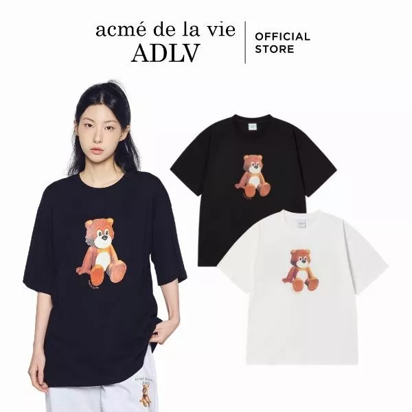 Áo Thun ADLV AC Teddy Bear dáng oversized màu Đen/Kem - Hàng chính hãng