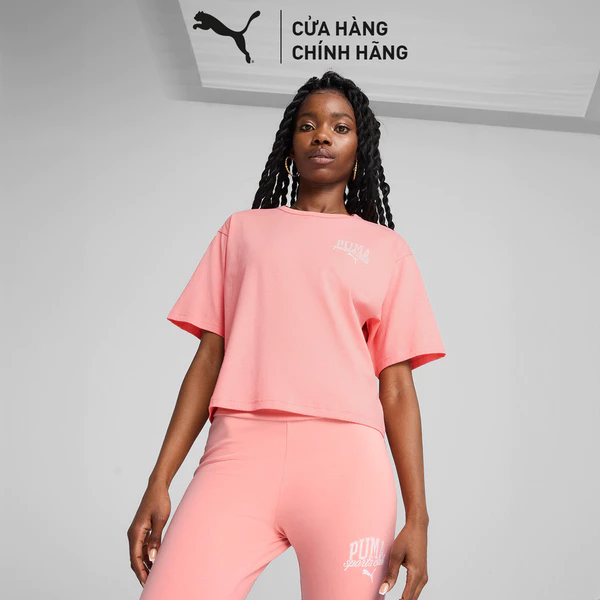 Áo Thun Thời Trang PUMA Nữ CLASS Relaxed Crop Tee Pink Fruit Màu Hồng