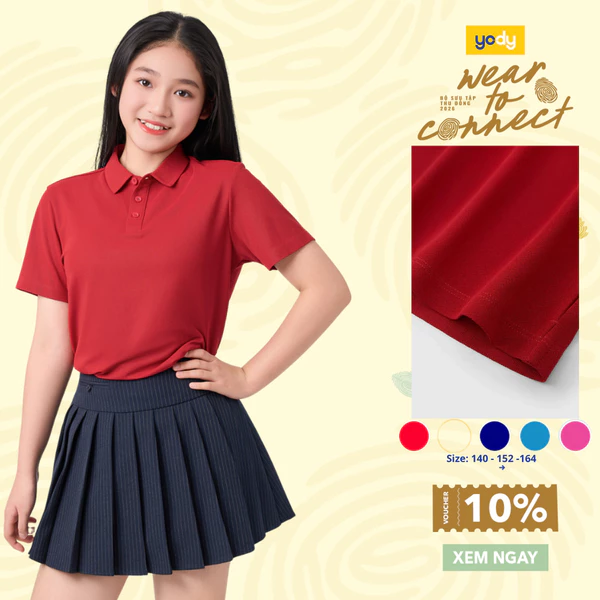 Áo Polo Teen Cổ Ép Có Xẻ Tà thun bé lớn mềm mại thoáng mát mềm mại TCPO26A001