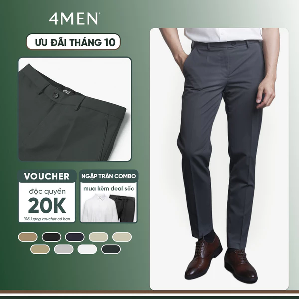 Quần Tây Nam Slimfit 4MEN QT050 ôm vừa vặn, tôn dáng, vải mềm mại, co giãn thoải mái, trẻ trung