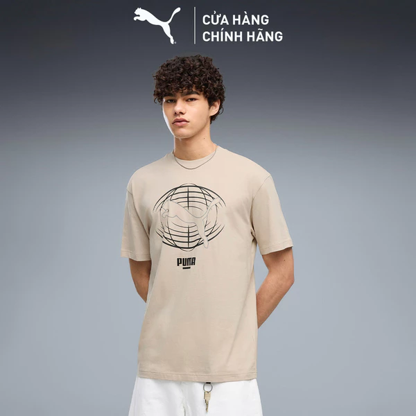 Áo Thun Thể Thao PUMA Nam PUMATECH Graphic Tee Silver Fog Màu Be