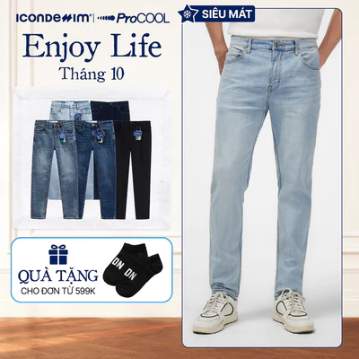 Quần jeans nam PROCOOL ICONDENIM, quần bò form slimfit ôm vừa vặn, công nghệ vải Coolmax mát lạnh, mềm mịn, thoải mái