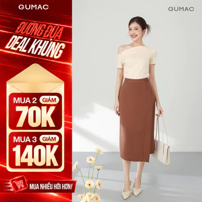Chân Váy Dáng Suông Nữ GUMAC Chân Váy Công Sở Tà Đắp Xẻ Sau Lưng Cao Thiết Kế Thanh Lịch LVE1106