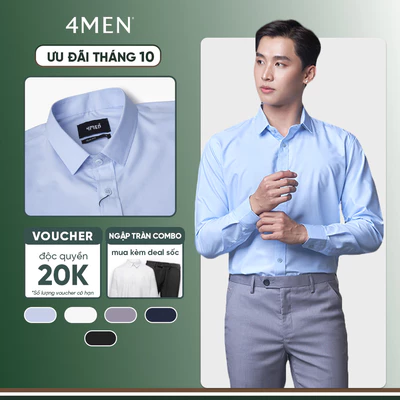 Áo sơ mi nam trơn slimfit 4MEN SM079 cổ bẻ cơ bản, vải modal - sợi gỗ sồi chống nhăn, mềm mịn