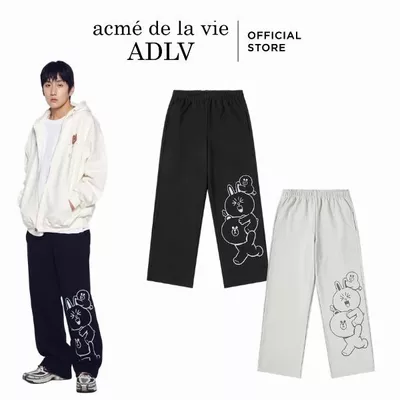 Quần Nỉ ADLV Play With Line Friends dáng oversized màu Đen/Xám nhạt - Hàng chính hãng