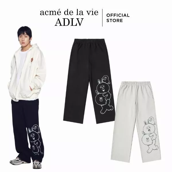 Quần Nỉ ADLV Play With Line Friends dáng oversized màu Đen/Xám nhạt - Hàng chính hãng