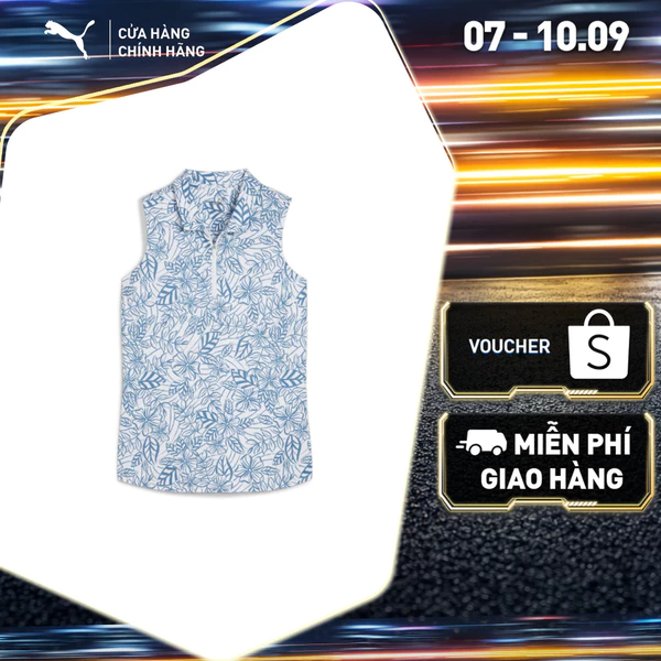 Áo Thun Thể Thao Golf PUMA Nữ W Cloudspun Leafy SL Polo White Glow-Blue Horizon Màu Trắng