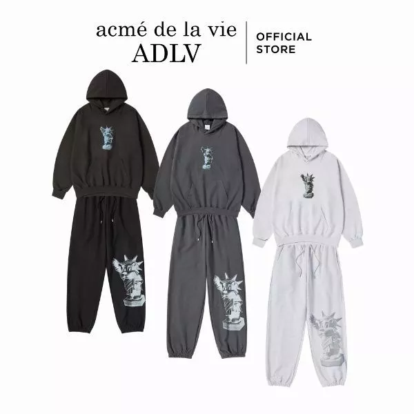 Set áo Hoodie và Quần ADLV AC Bear Statue Of Liberty màu Đen/Than chì/Muối tiêu - Hàng chính hãng