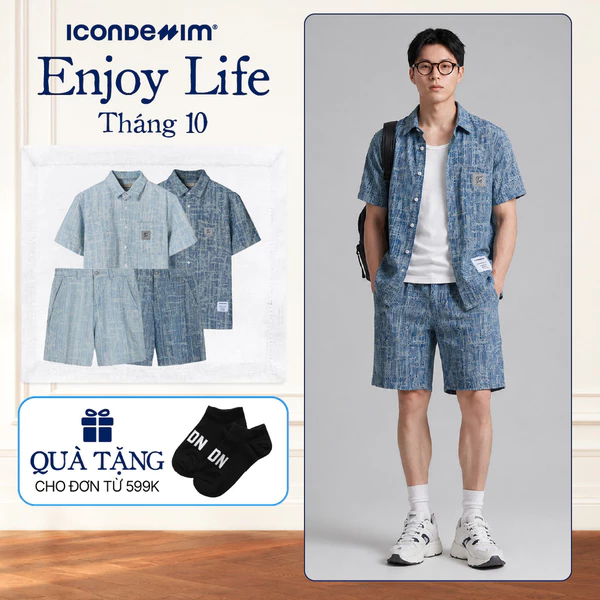 Set Đồ Jacquard Jean Nam ICONDENIM Tay Ngắn Form Regular SEID0075