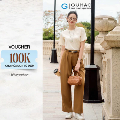 Quần Tây Nữ GUMAC Chiết Ly Ống Rộng Bản Lưng Phối Đỉa To Cách Điệu QF07026