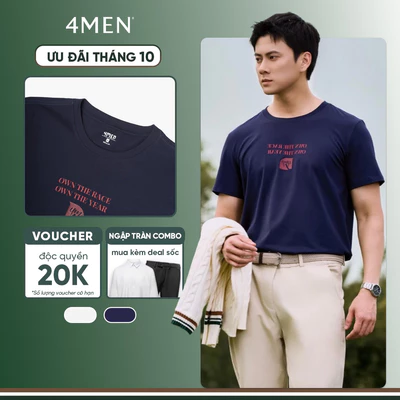 Áo Thun Nam In Hoạ Tiết Ngựa 4M Form Regular 4MEN AT185 basic, thoáng mát, dễ mặc dễ phối
