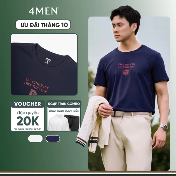 Áo Thun Nam In Hoạ Tiết Ngựa 4M Form Regular 4MEN AT185 basic, thoáng mát, dễ mặc dễ phối