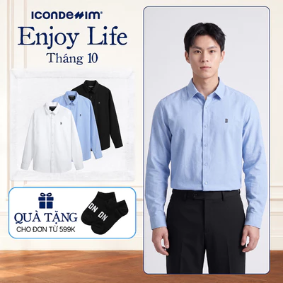 Áo Sơ Mi Oxford Nam Tay Dài ICONDENIM Blank Color Embroider Form Slim SMID0144