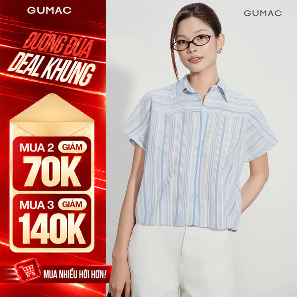 Áo Sơ Mi Nữ GUMAC Form Boxy Tay Cánh Dơi Lai Ngang Phong Cách Hiện Đại Năng Động LAG08036