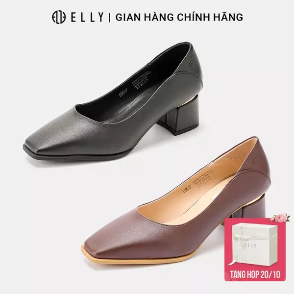 Giày cao gót nữ ELLY EGM227 da microfiber mũi vuông gót 5cm thanh lịch